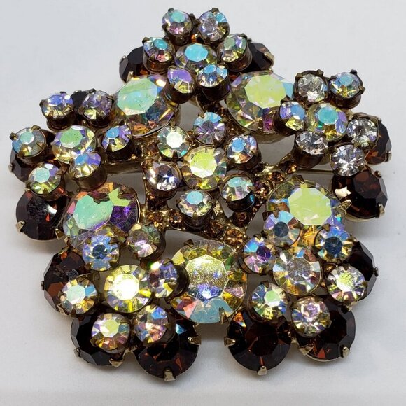 Verified 60's JULIANA D&E Set Gold & Brown 3D Floral Brooch & Clip On Earrings - Picture 2 of 7